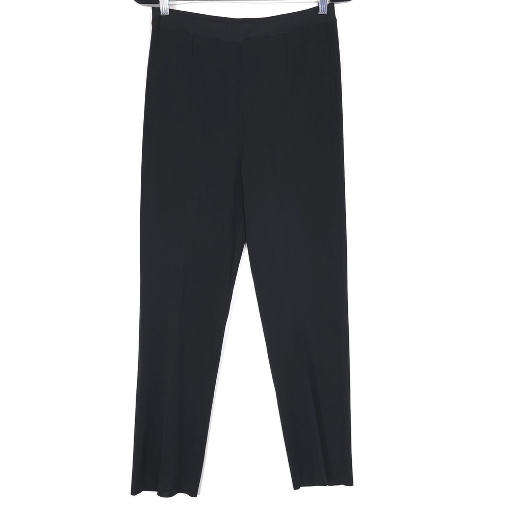 MING WANG‎ Luxury Knit Pull On Pants SMALL Black Trousers Straight High Waist